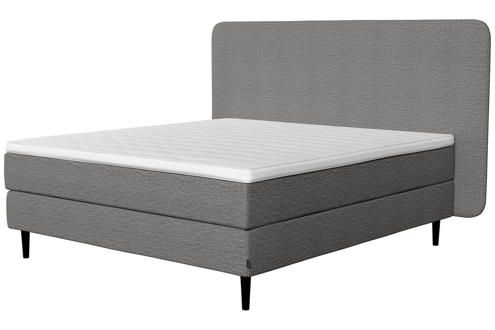 Onyx kontinentalseng 160x200 cm Tekstil 281 grå, medium/fast, seamless, Sleep I overmadrass og Conic 18 cm sorte ben + støtteben