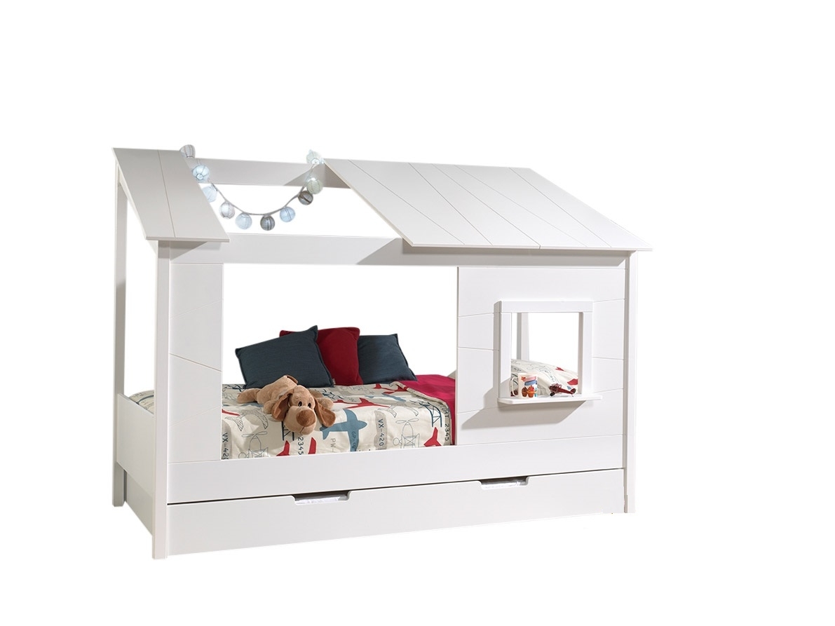 Baumhaus-Bett - weiß - teilmassiv - mit Bettschublade - 90x200 cm