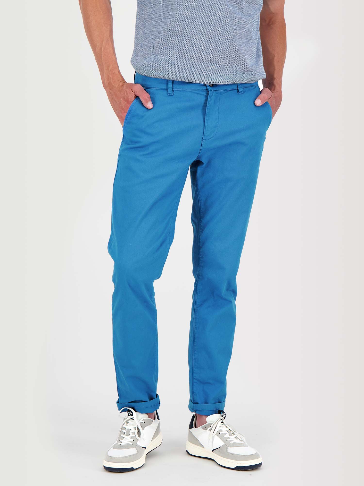 Pantalon Chino Homme Coton Stretch Bleu