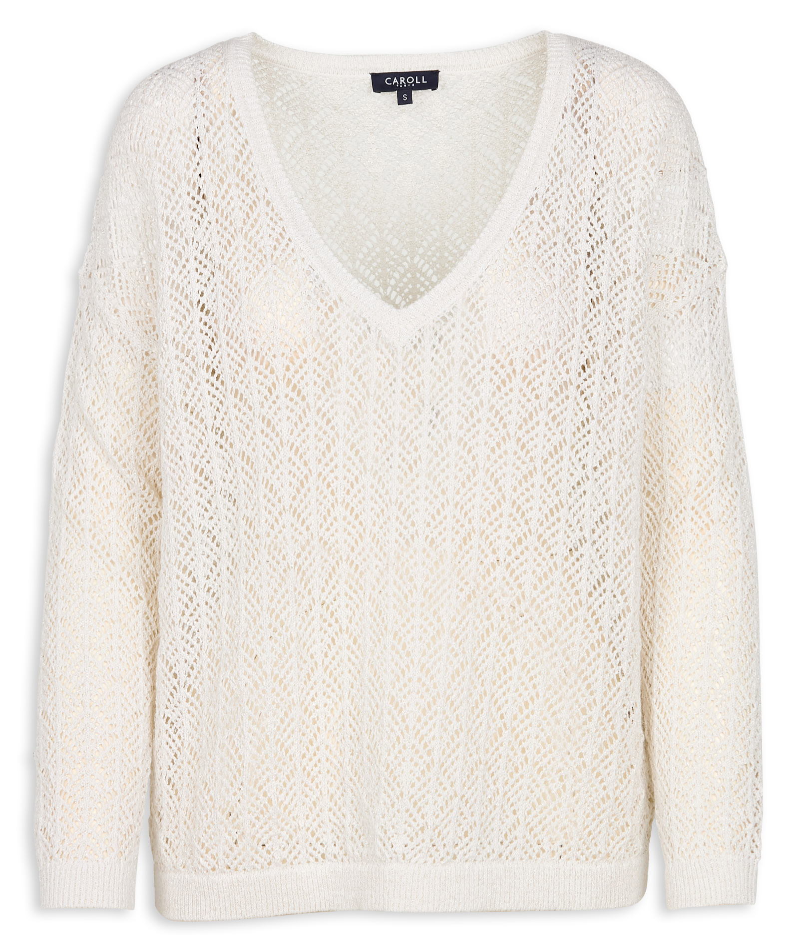 MENZO - Pull droit maille ajourée en coton et lin mélangés | Blanc