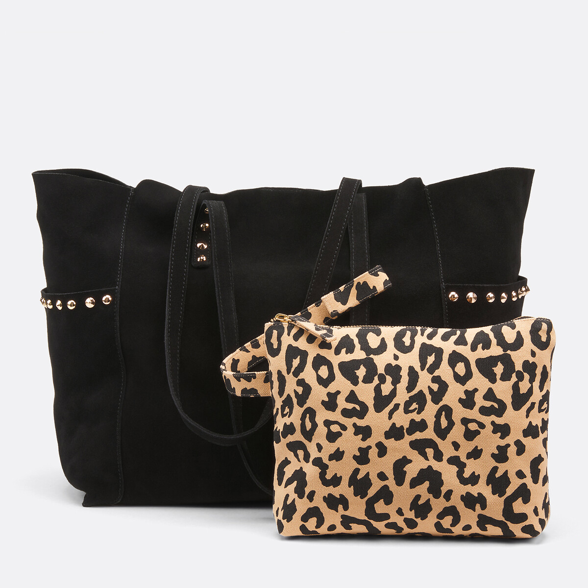 COLEÇÕES LA REDOUTE<br>Bolsa em couro macio, carteira com estampa de leopardo