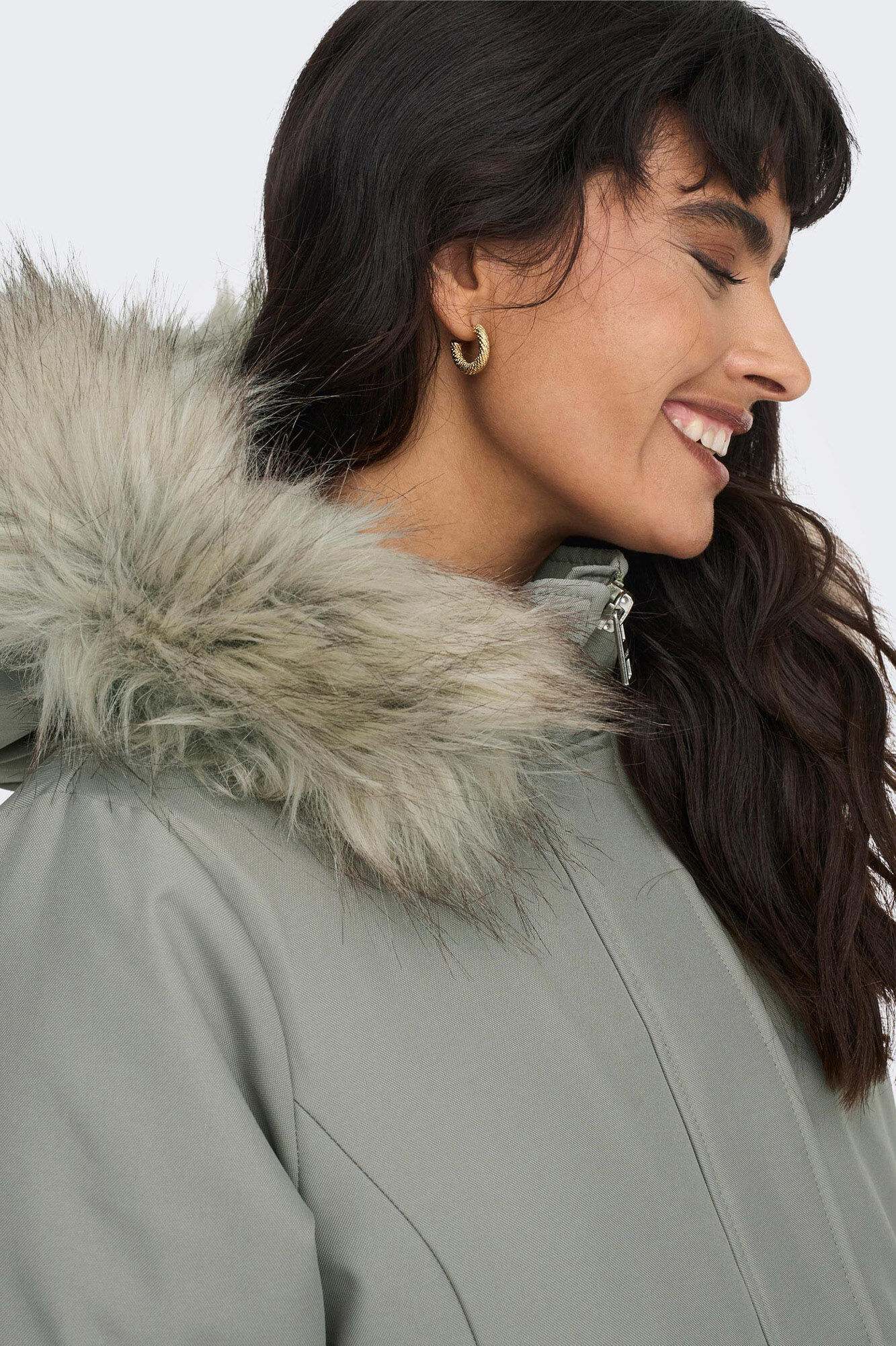 Parka midi com capuz removível