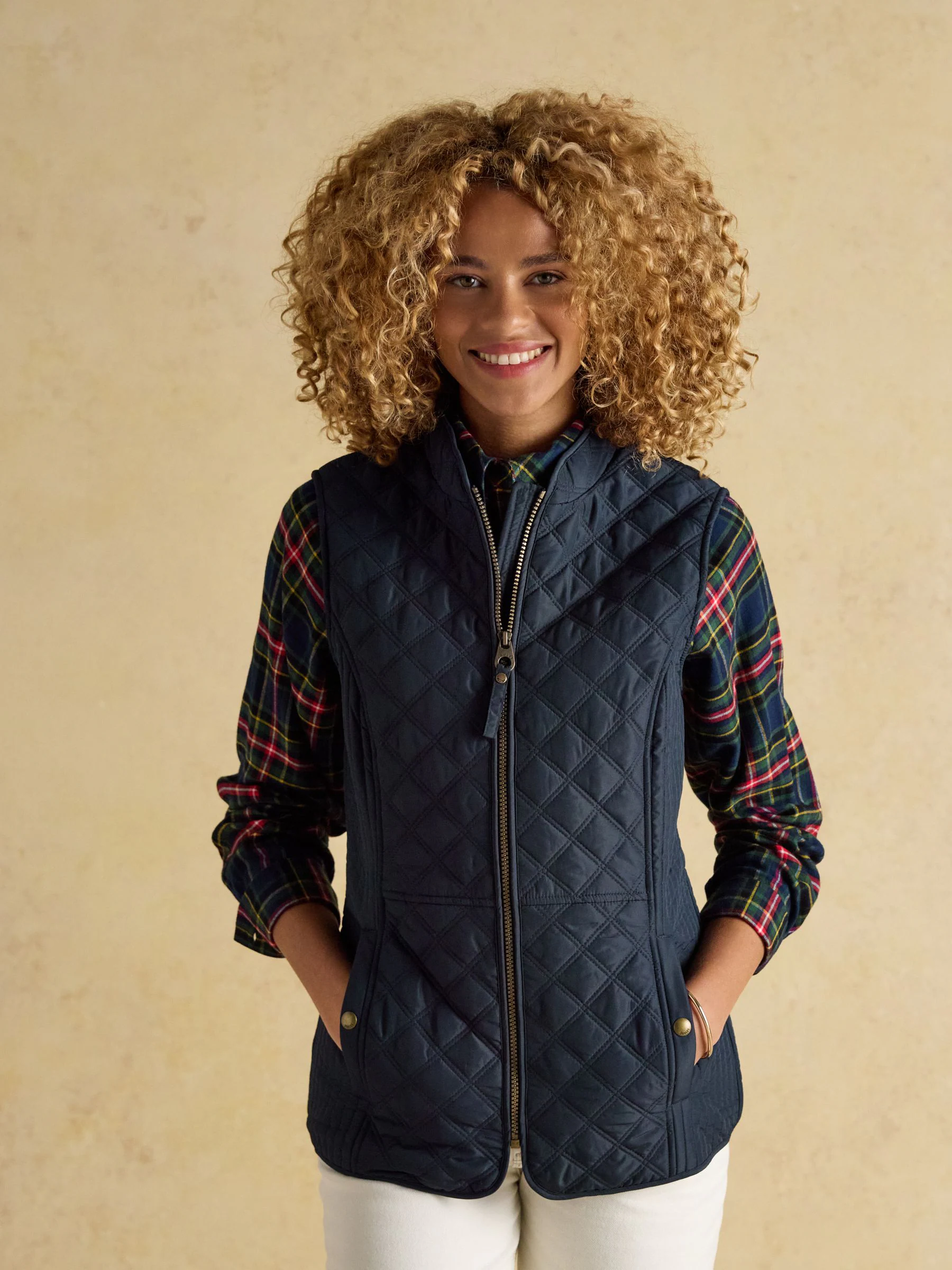 Donkerblauw - Joules - Minx - In schuine ruit doorgestikte bodywarmer