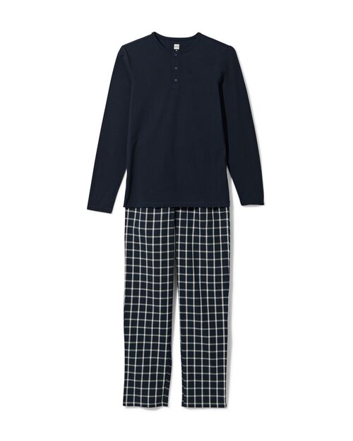 pyjama homme jersey-popeline coton carreaux bleu foncé