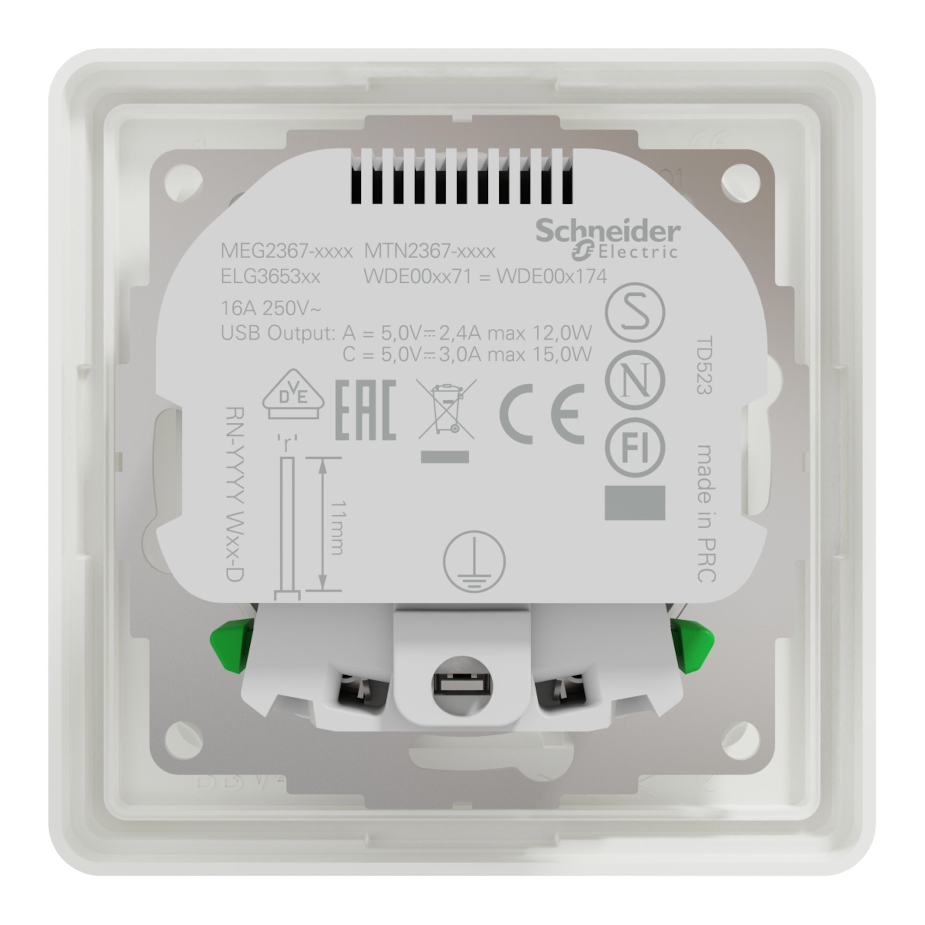 Schneider Electric Exxact Jordet vegguttak med USB-porter Hvit