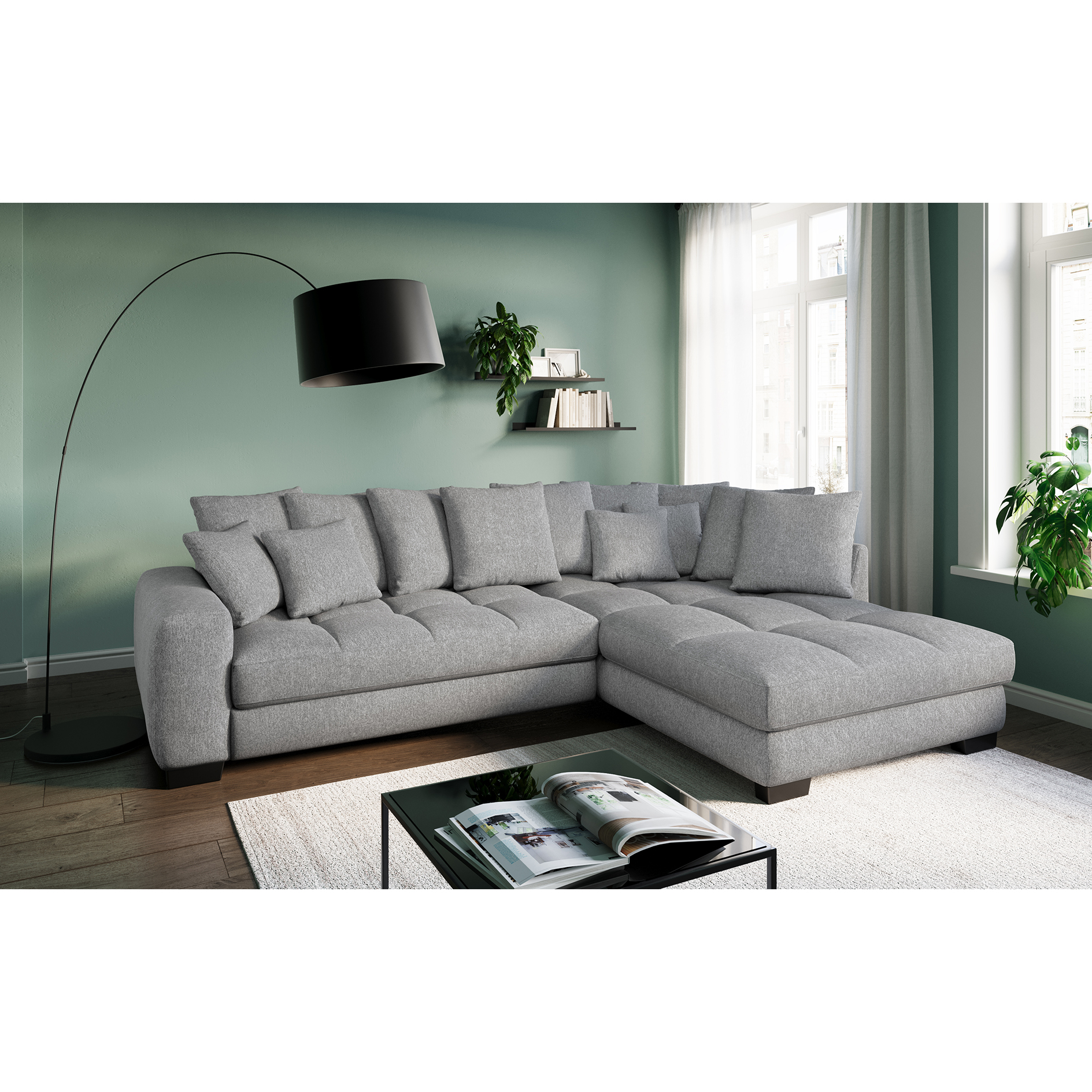 Ecksofa - grey - Webstoff - inklusive Kissen