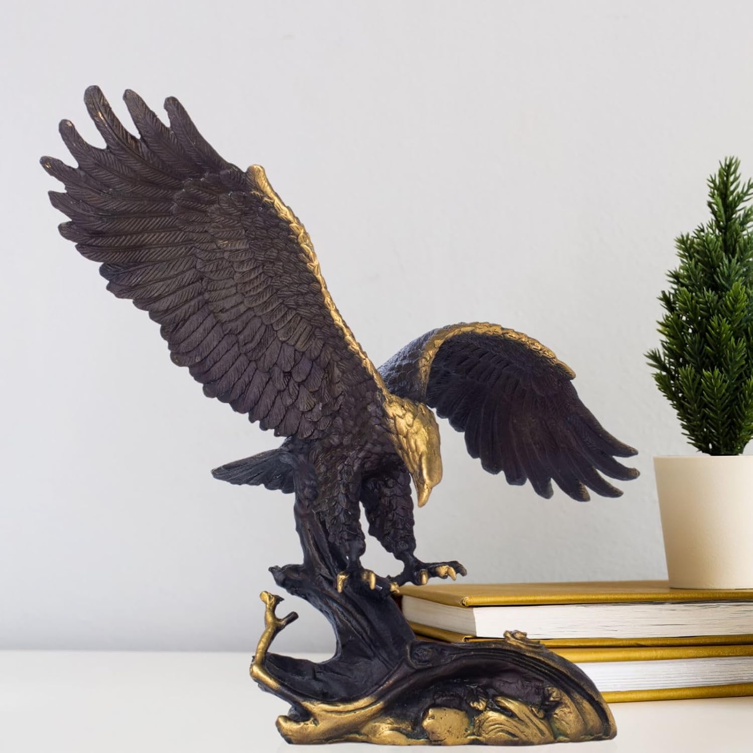 Bronze Adler Skulptur – 20 cm Adler Statue in Schwarz & Gold mit ausgebreiteten Flügeln, Bronze Tierfigur für Zuhause oder Büro Dekoration, Symbol der Freiheit, Geschenk für Männer
