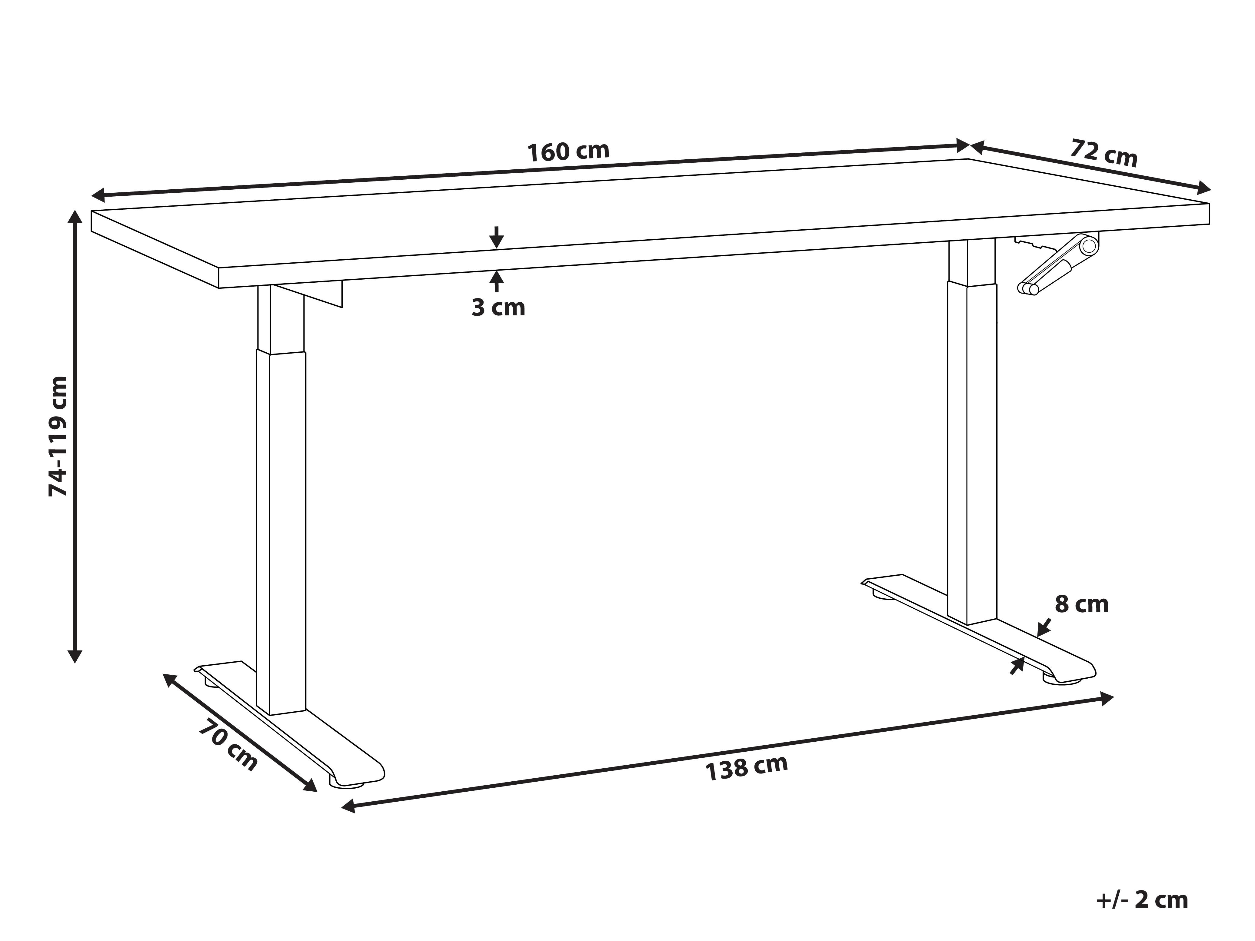 Handmatig verstelbaar sta-bureau DESTINES Zwart/wit 160 cm 72 cm