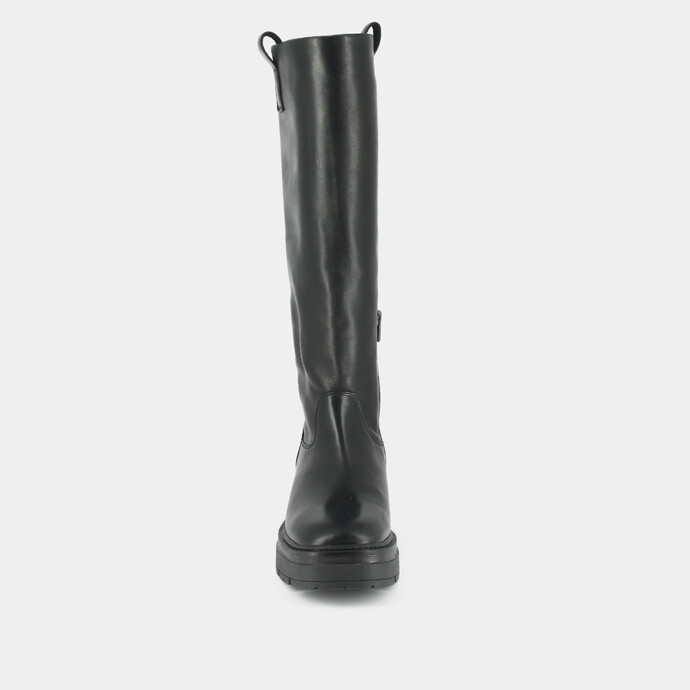 Bottes à semelles crantées et bouts carrés  en cuir noir