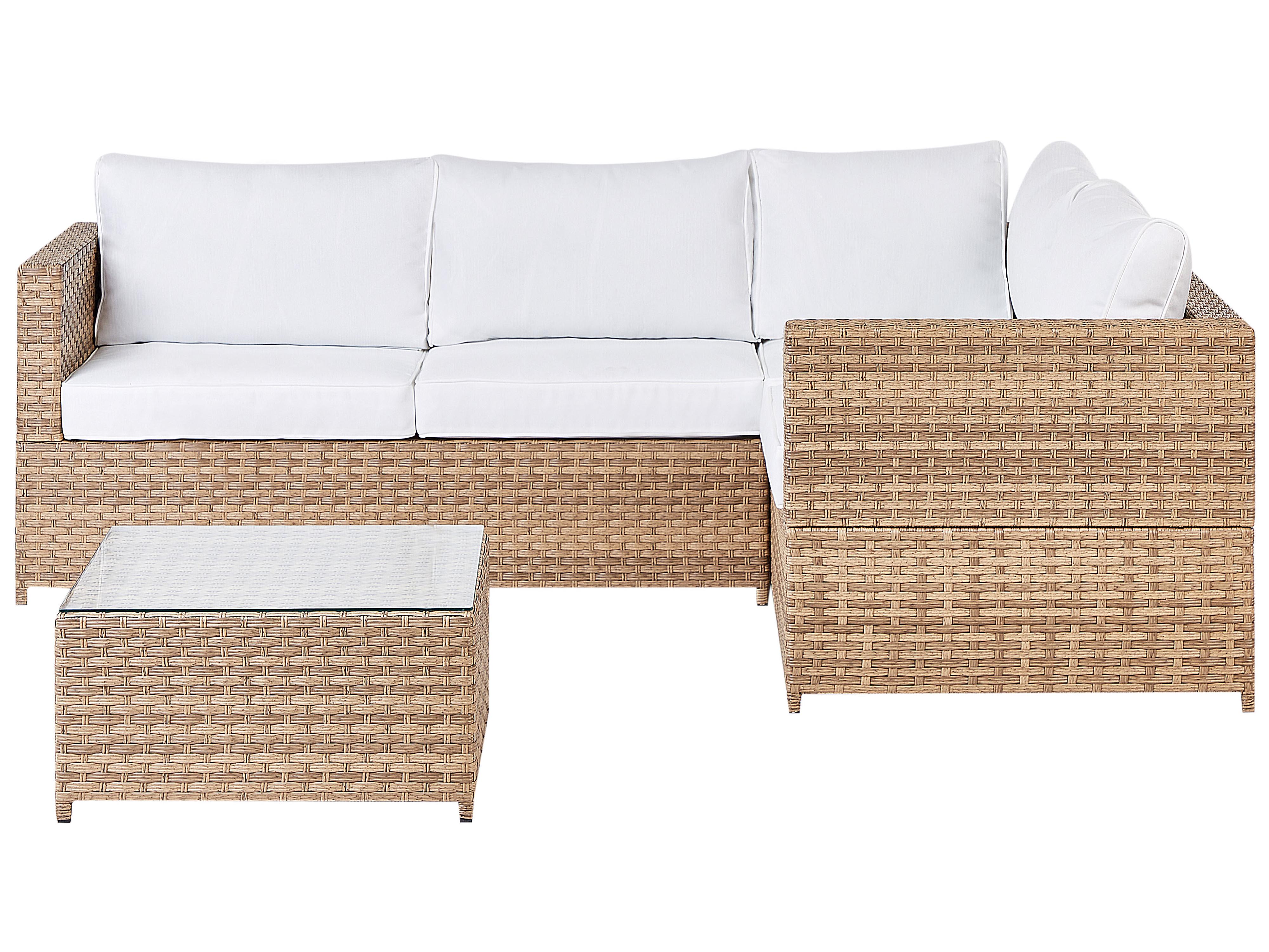 Tuin hoekloungeset met tafel 4-zits AVOLA linkszijdig PE rotan Gebroken wit