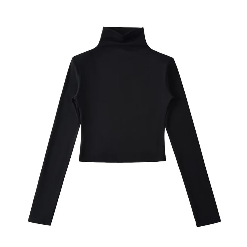 Asiris - T-shirt met lange mouwen en coltrui, effen en cropped