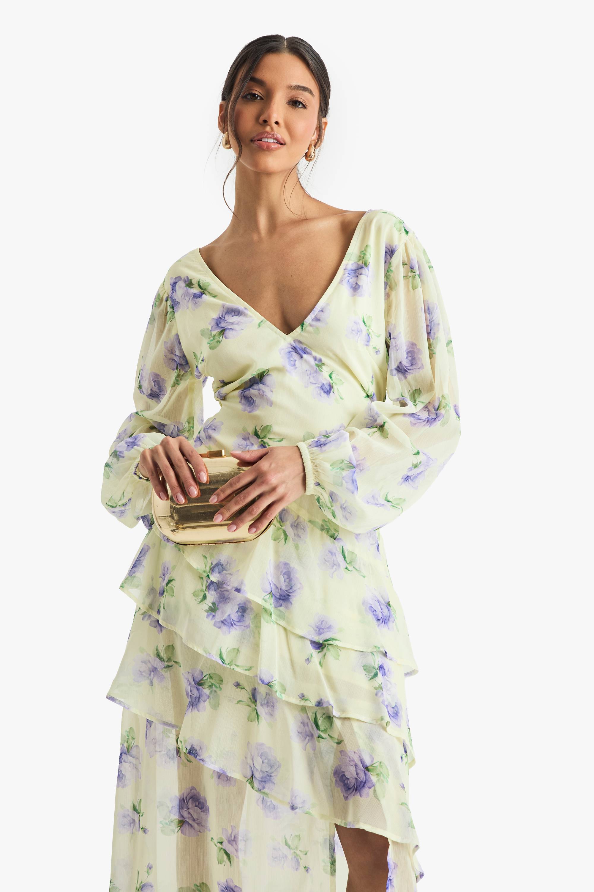 boohoo Robe maxi florale en dobby avec détails à volants