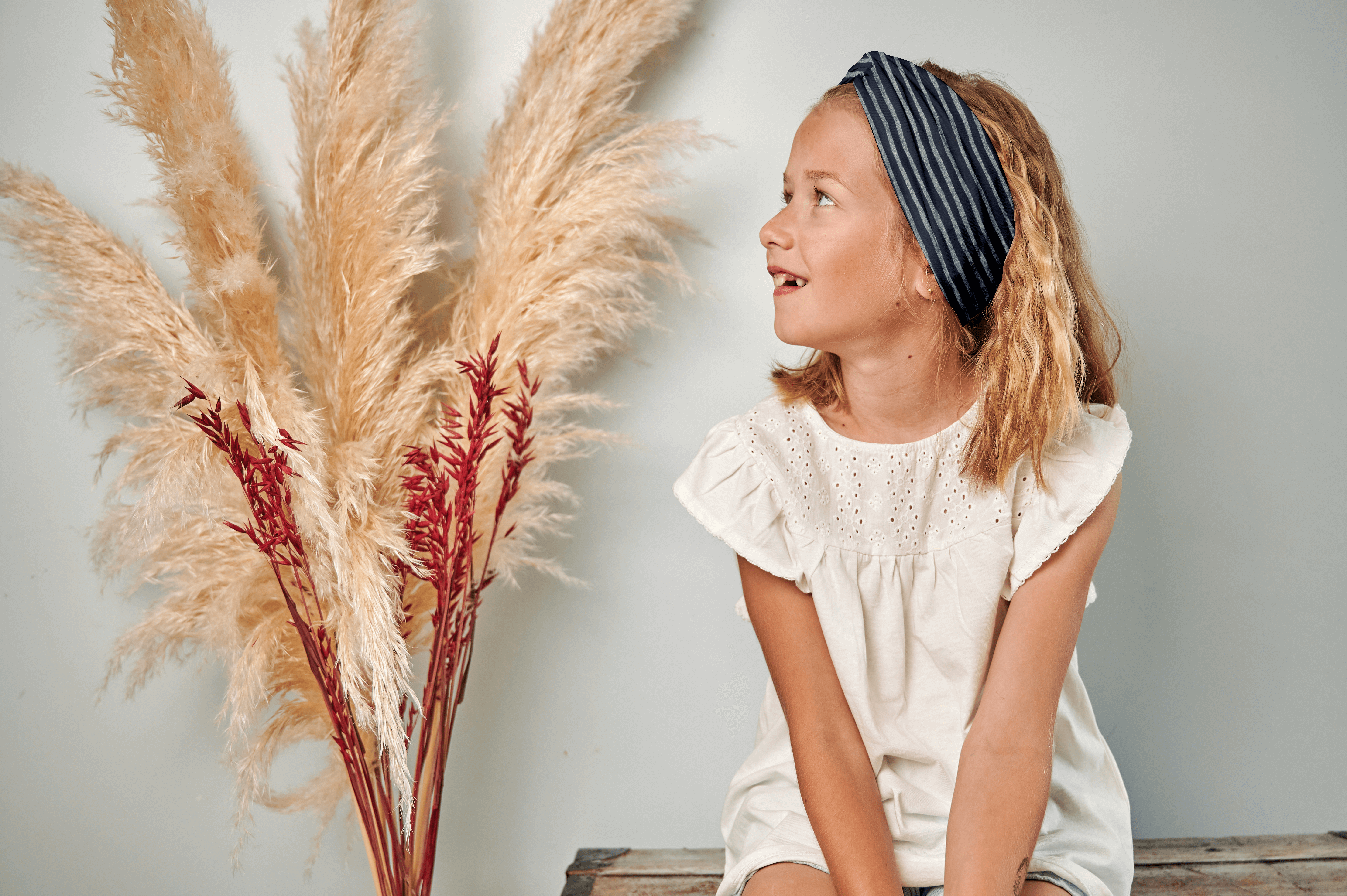 Bandeau Jersey Croisé Enfant Rayé Argent Marine