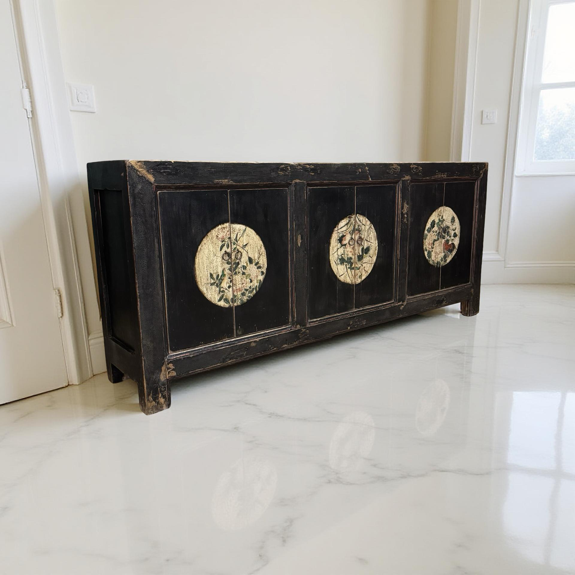 Dressoir 6dr zwart/beschilderd uniek