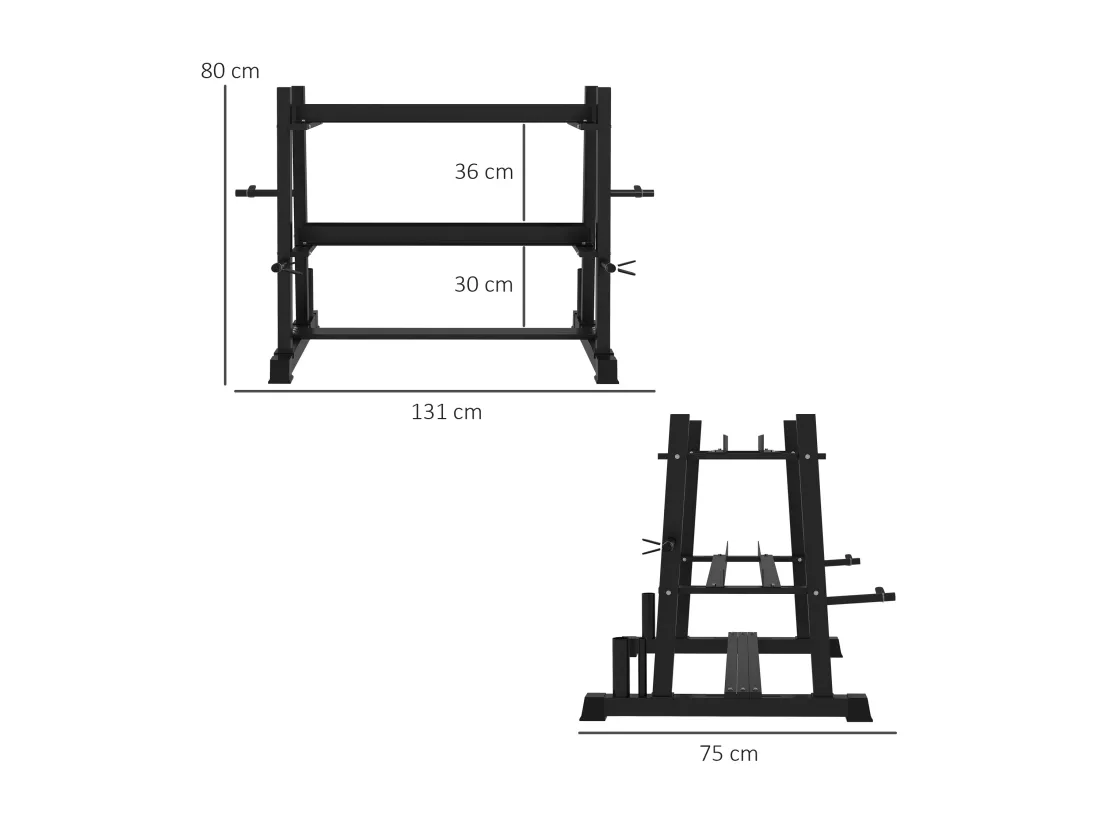 Support pour poids, haltères et barres - rack haltères multifonction - charge max. 200 Kg - acier noir