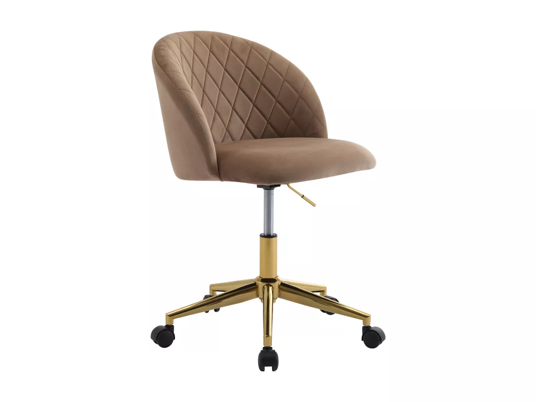 Chaise de bureau - Velours - Beige et doré - Hauteur réglable - PORIANI