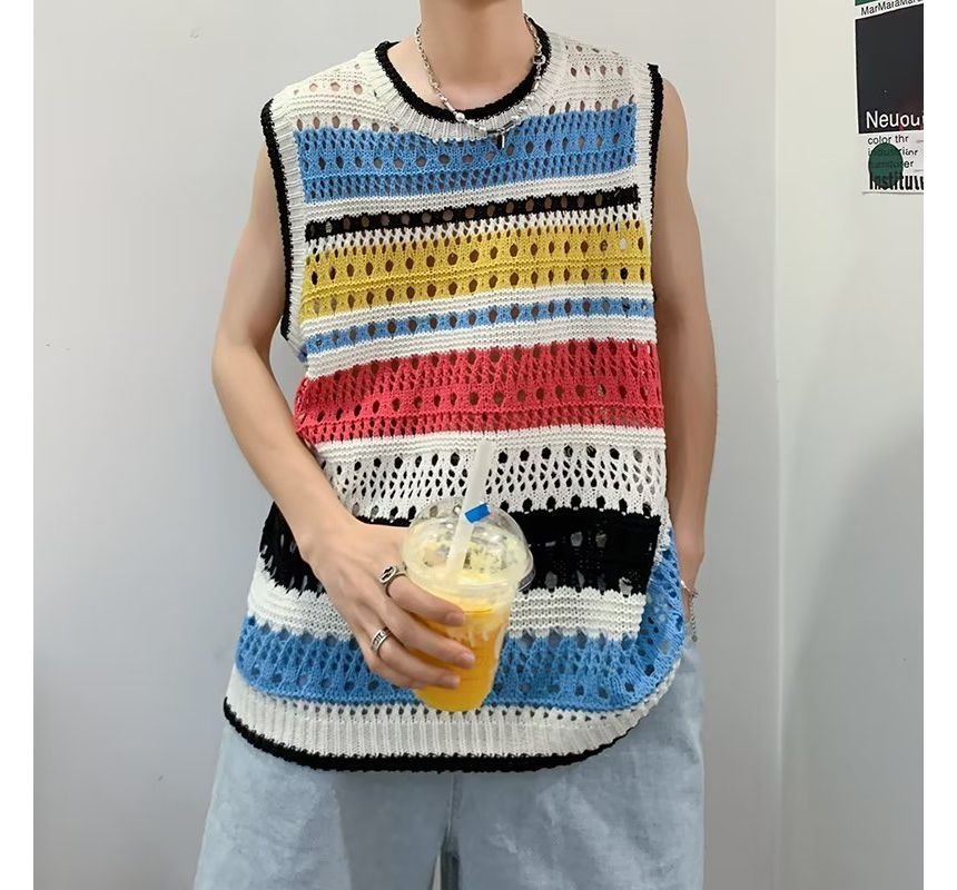 Ateso - Gestreepte gehaakte tanktop met ronde hals