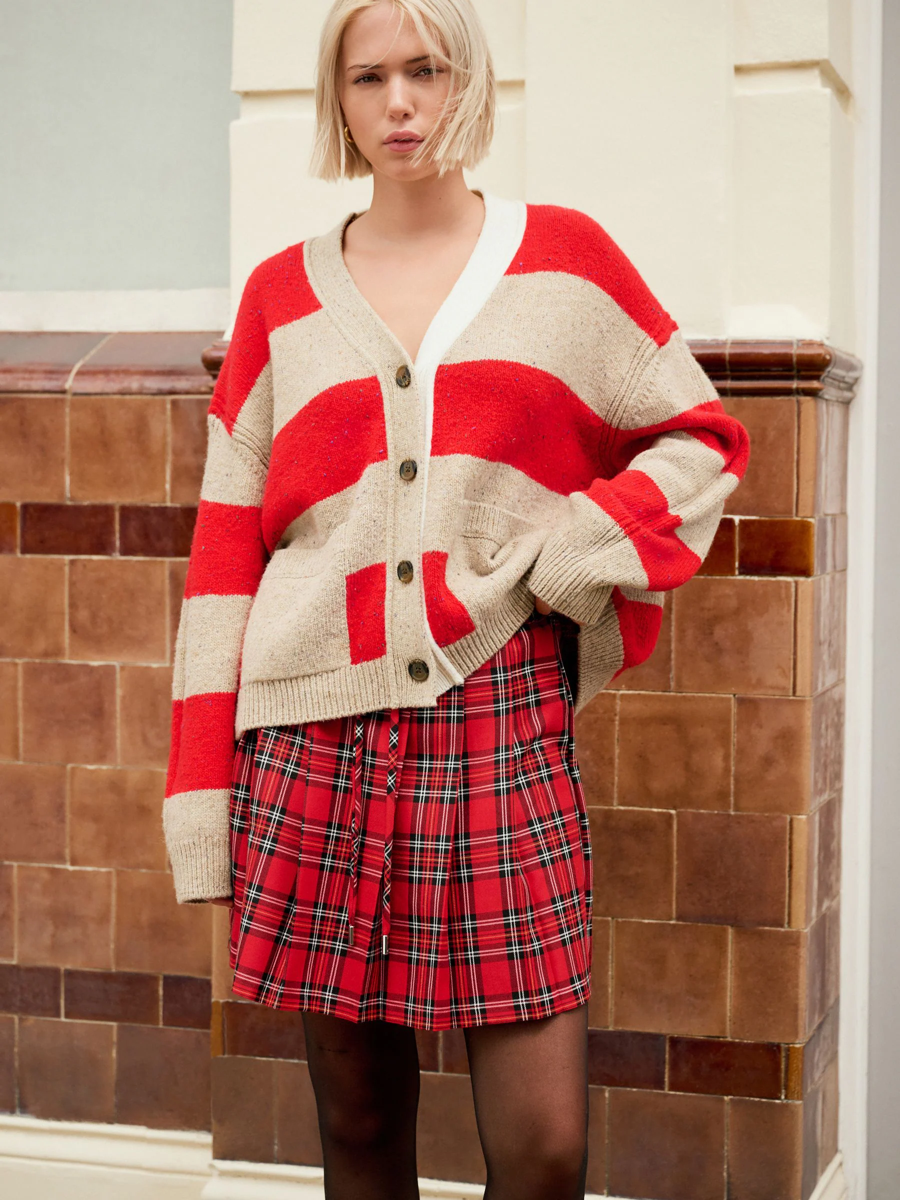 Rood - Geruite minirok met elastische taille