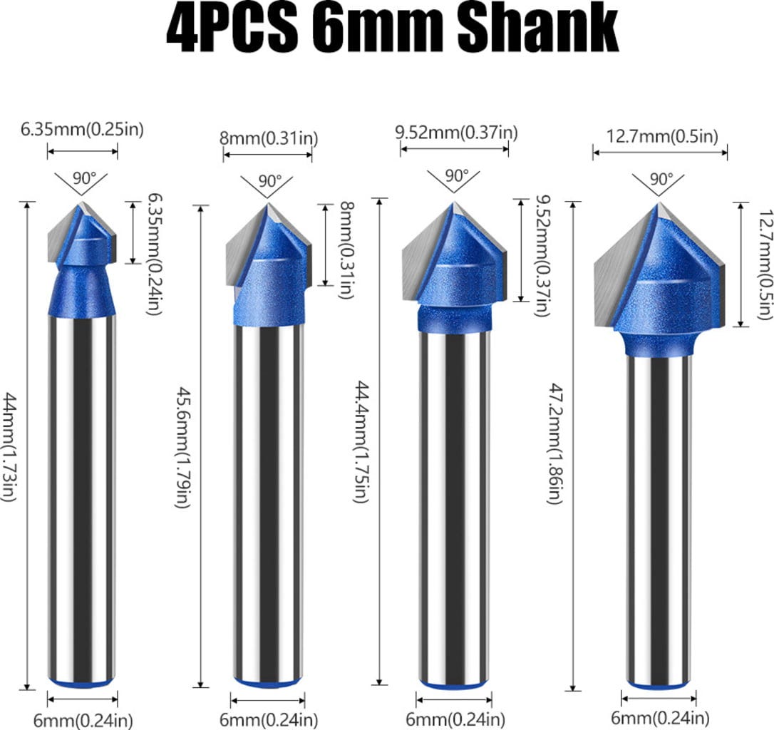 Twotrees  V-Nutfräser 90° 6 mm 4er-Set    Zubehör für Präzisionsarbeiten