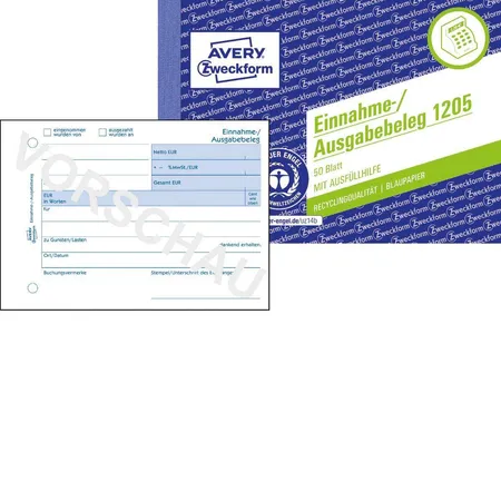 Avery Zweckform 1205 Einnahme-/Ausgabebeleg, A6 quer, Recycling-Papier, 50 Blatt