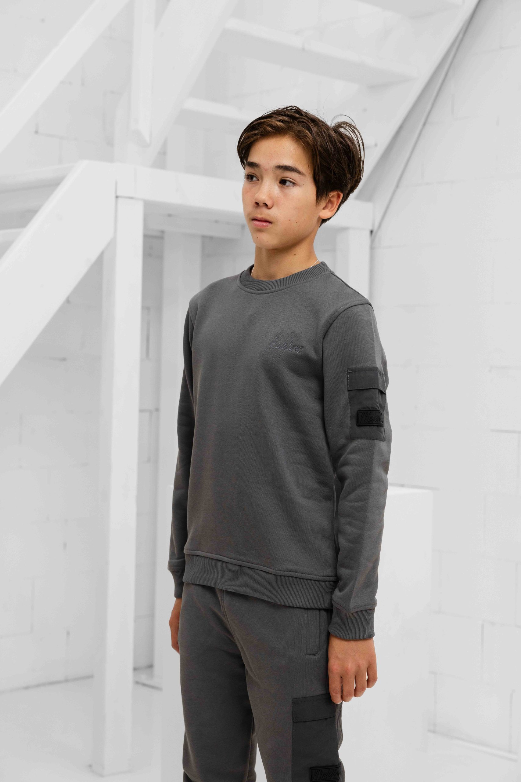 Malelions Nylon Pocket Sweater Kids Grijs