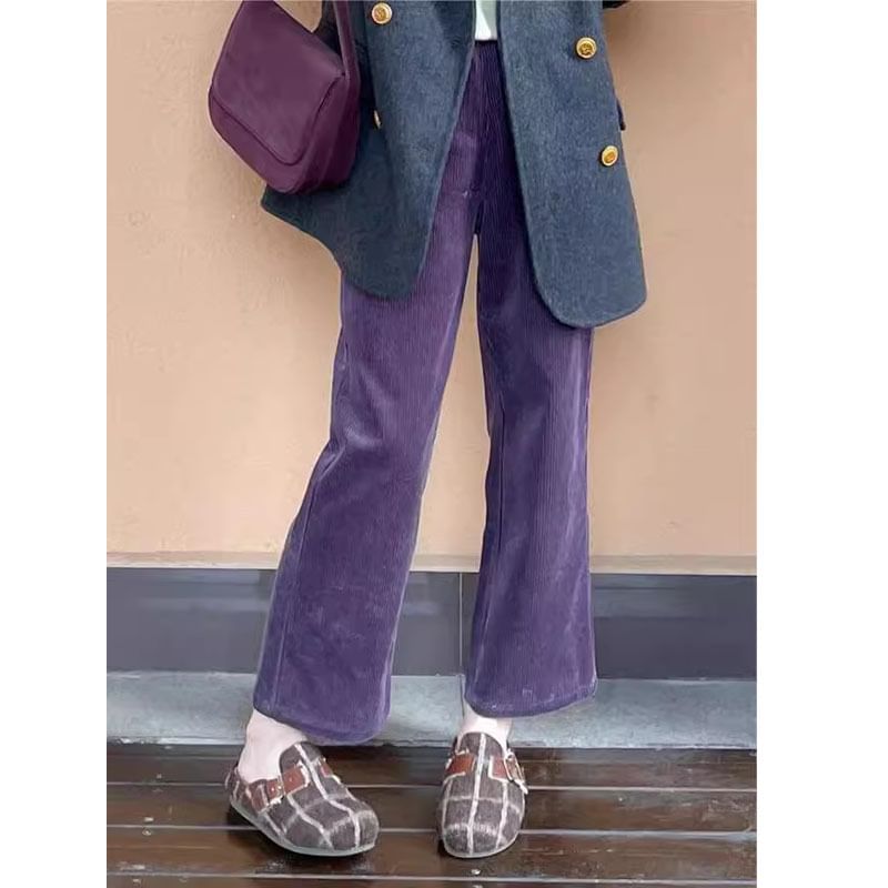 Klevy - Corduroy cropped rechte broek met middelhoge taille