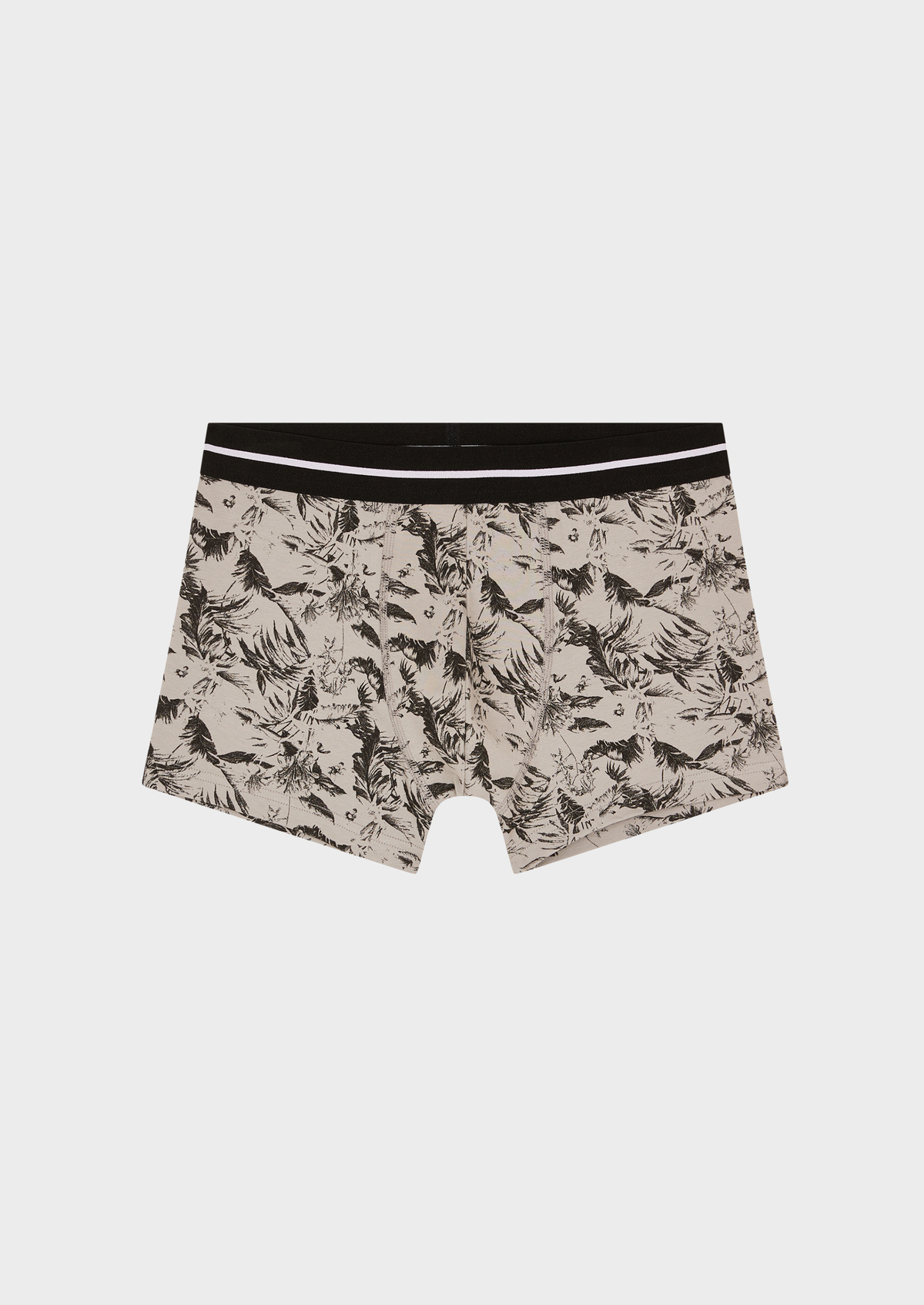 Boxer en coton stretch gris à motif fleuri noir