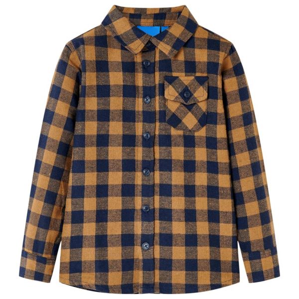 Camisa de Xadrez para Criança Conhaque e Azul 116 - 2423632680