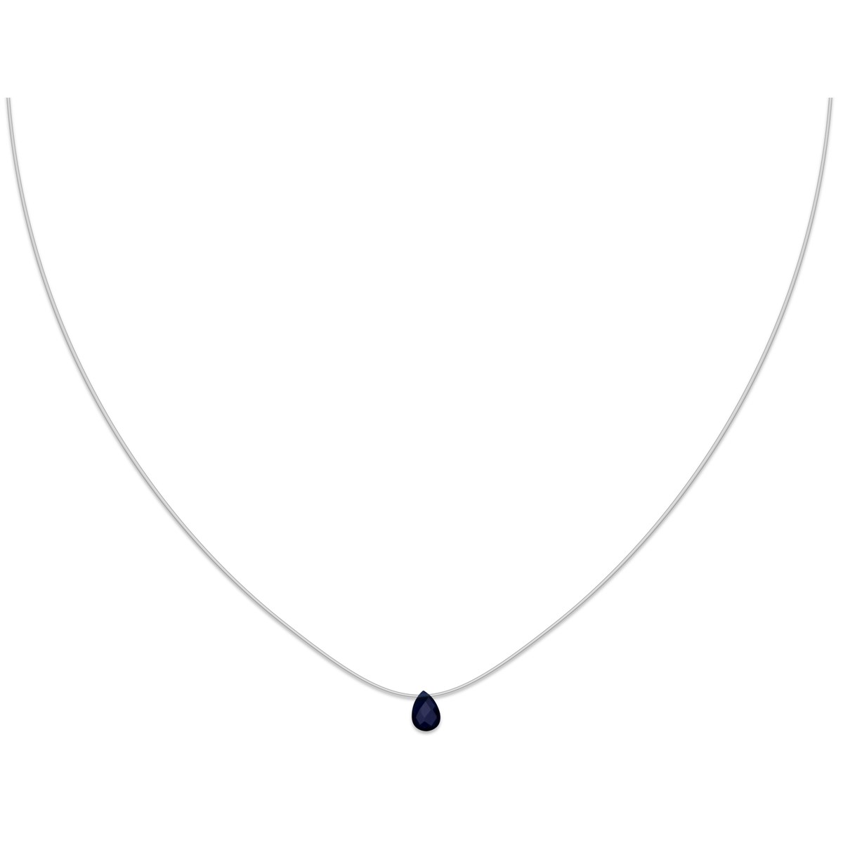 Collier fil de pêche avec fermoir argent et pierre saphir synthétique 40cm