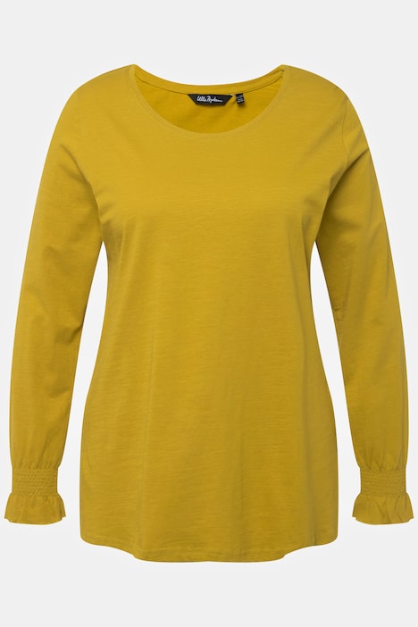Shirt, Classic, Rundhals, gesmokter Volant-Langarm