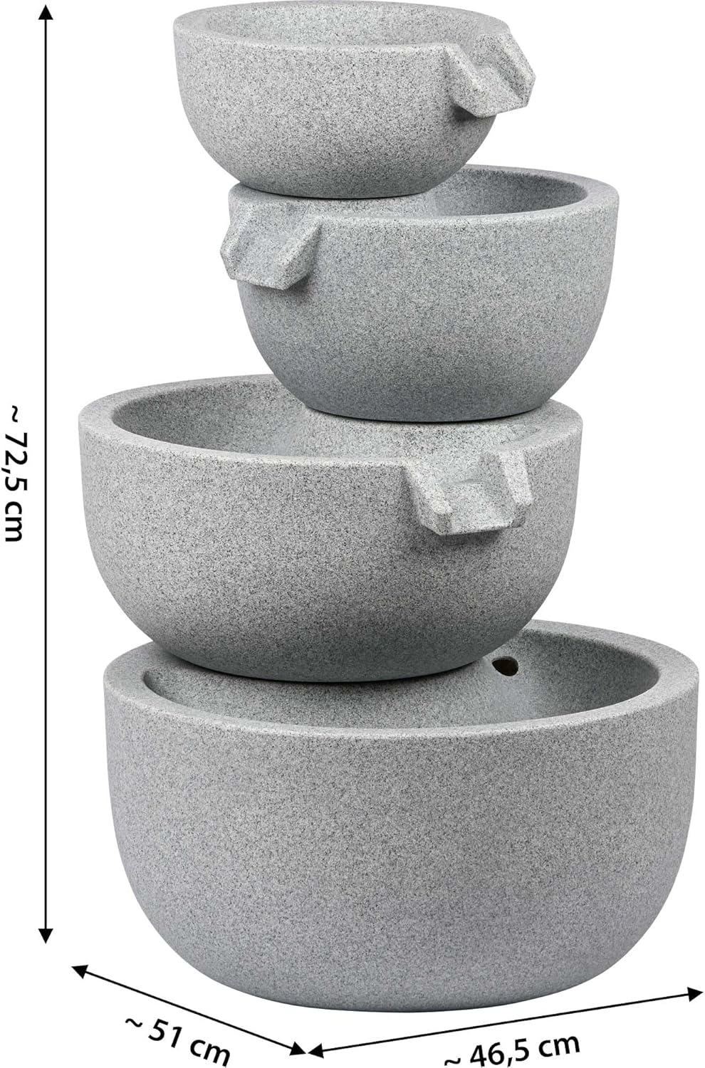 dobar® Gartenbrunnen Rama mit LED-Beleuchtung - Springbrunnen 4-stufig aus recyceltem PE - Kaskade für die Garten-Dekoration - 51 x 46,5 x 72,5 cm - Steingrau