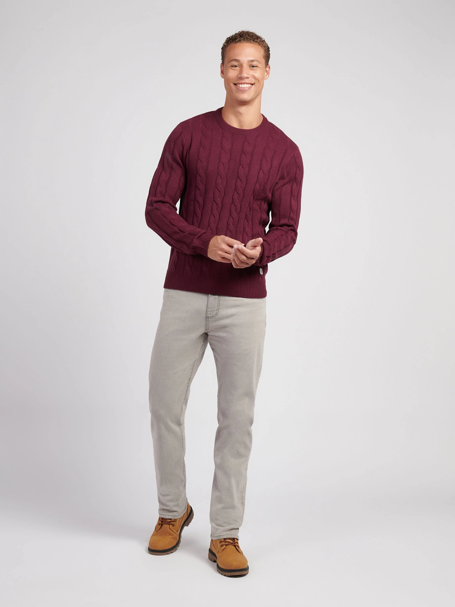 Paars - U.S. Polo Assn. Mens Cable Knit Crew Jumper