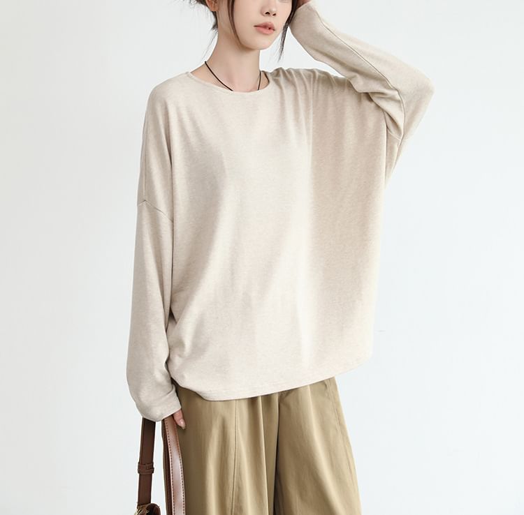 Scabiosa - T-shirt met lange mouwen en ronde hals, effen