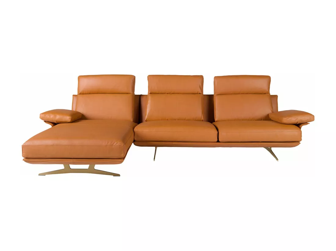 Méridienne gauche en cuir terracotta marron