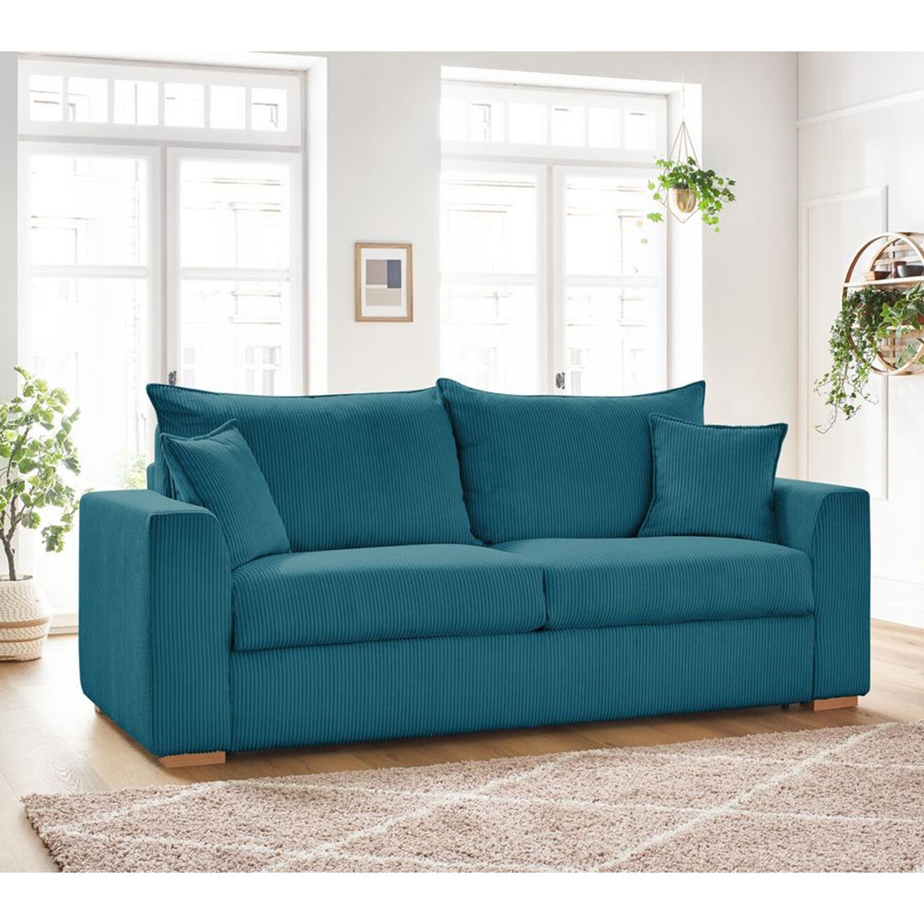 Bobochic Canapé droit augustin ouverture express velours côtelé bleu foncé foncé foncé  - 205x97x96 cm