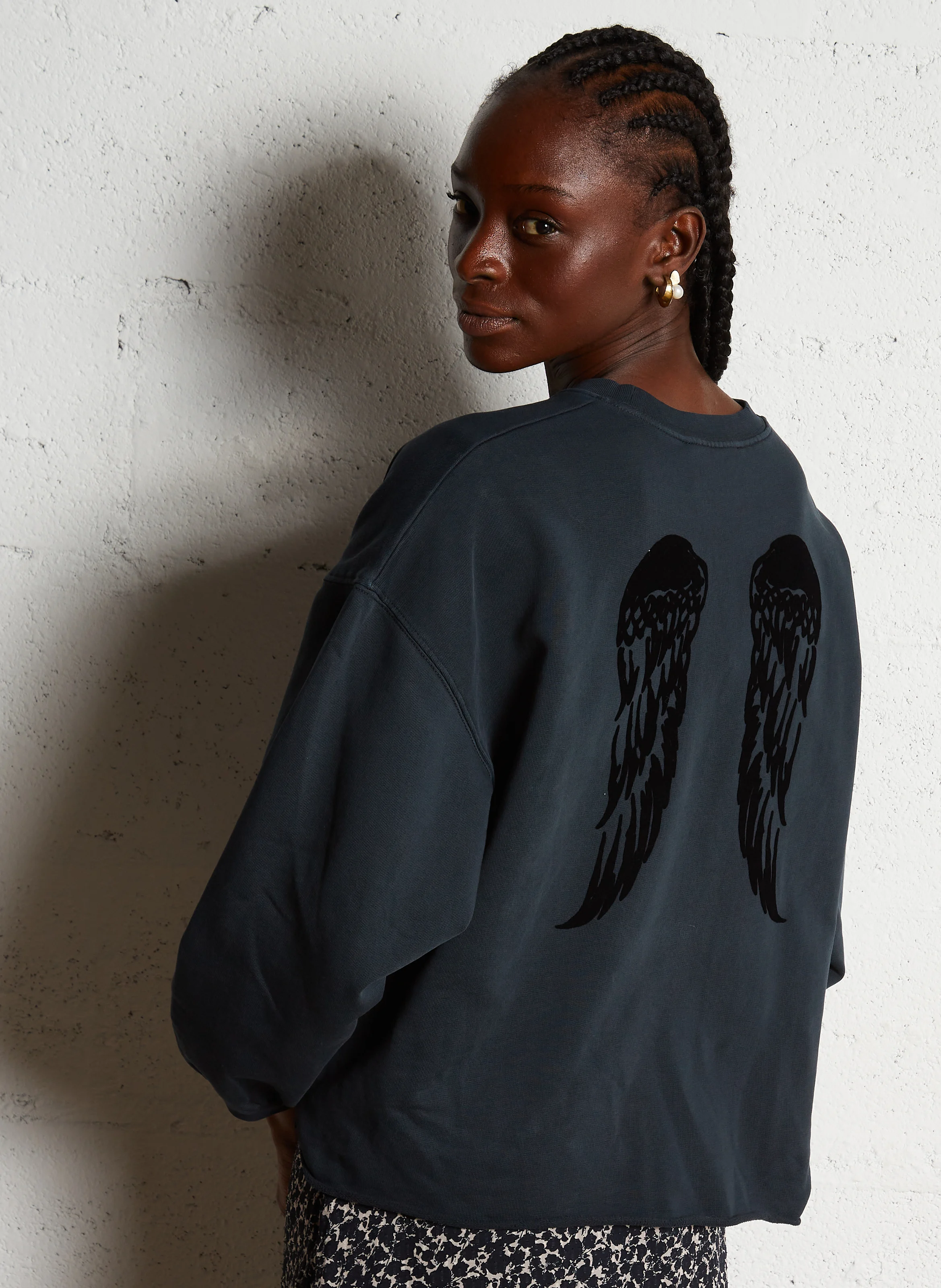 DIANA - Sweat col rond droit en coton | Gris