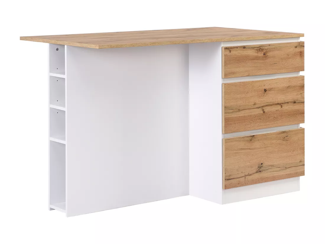 Ilot central de cuisine avec 6 tiroirs et 4 niches en MDF - Naturel clair et Blanc - POMARELA