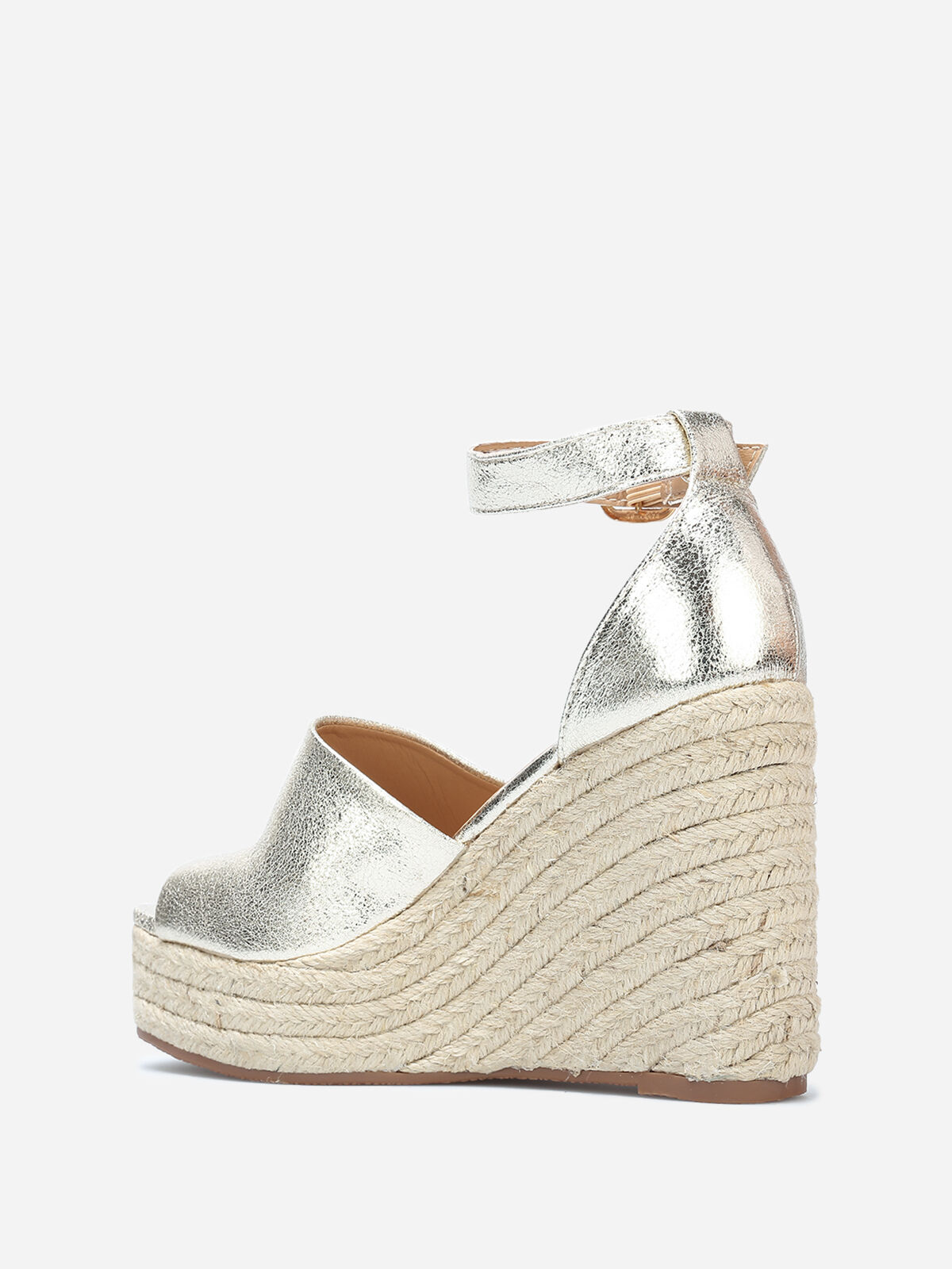 Sandales avec talon compensé en cordage- Doré
