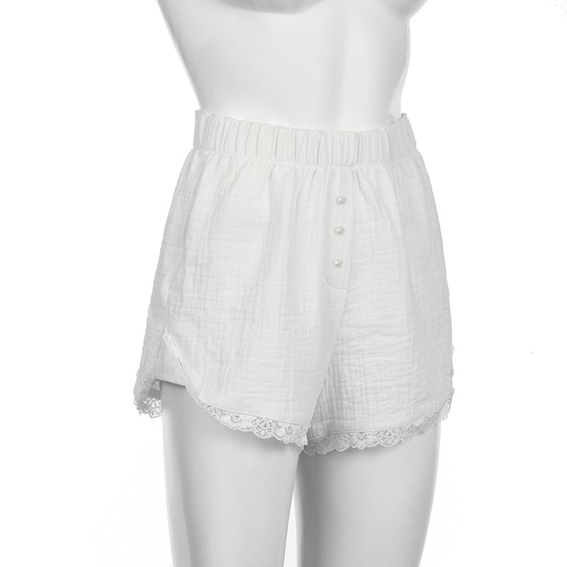 PolkaBella - Lage, effen hotpants met kanten rand