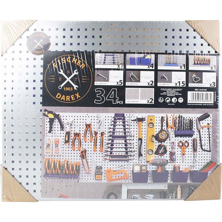 KIT PANNEAUX MURAUX EN ACIER AVEC 32 FIXATIONSPOUR ORGANISATION D'OUTILS 21L
