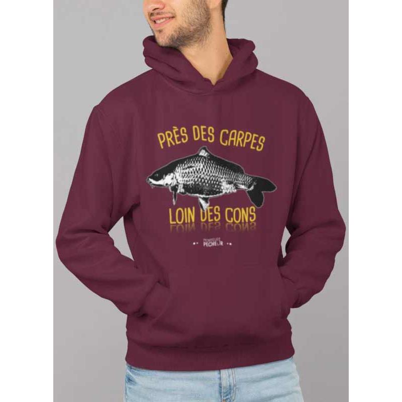 Sweat Homme Monsieur Pêcheur Près Des Carpes, Loins Des Cons - Burgundy