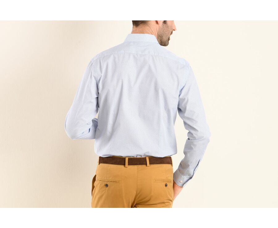 Chemise coton blanche imprimée motifs bleus - Col français - ROMÉRIC