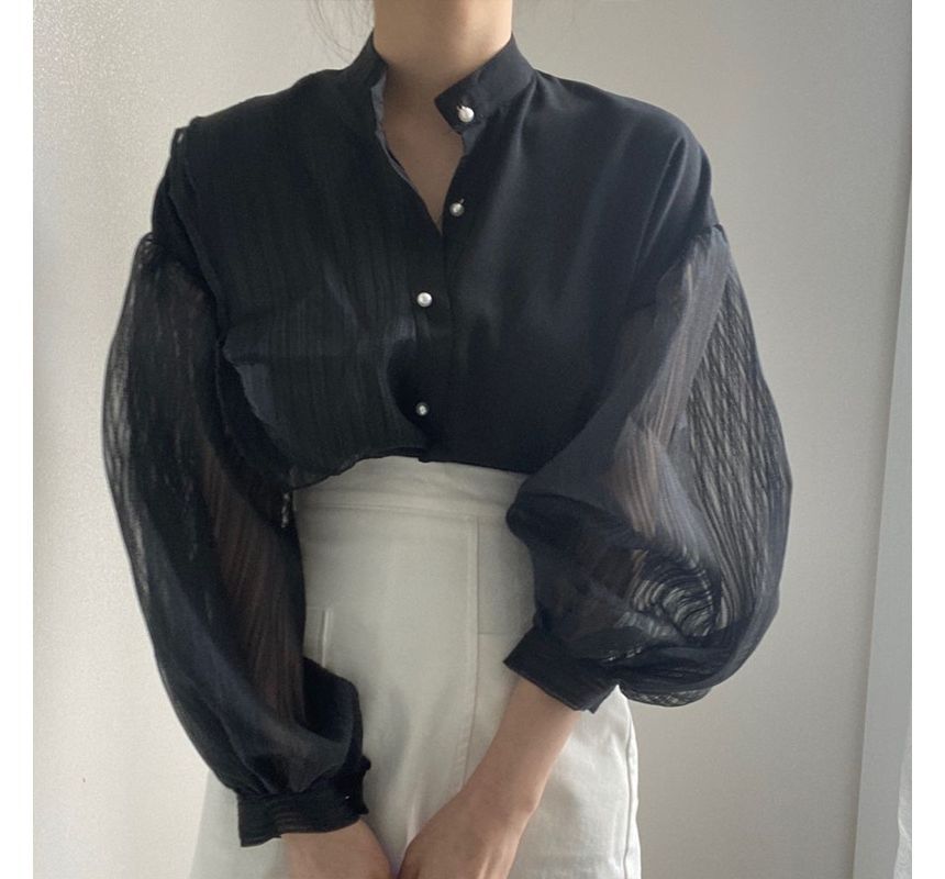 Brigitte - Blouse met lange mouwen, col, effen doorschijnend paneel en knoopjes