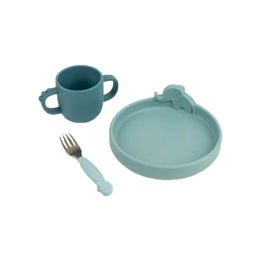 Kit vaisselle Peekaboo Deer Friends - Bleu - Ecru