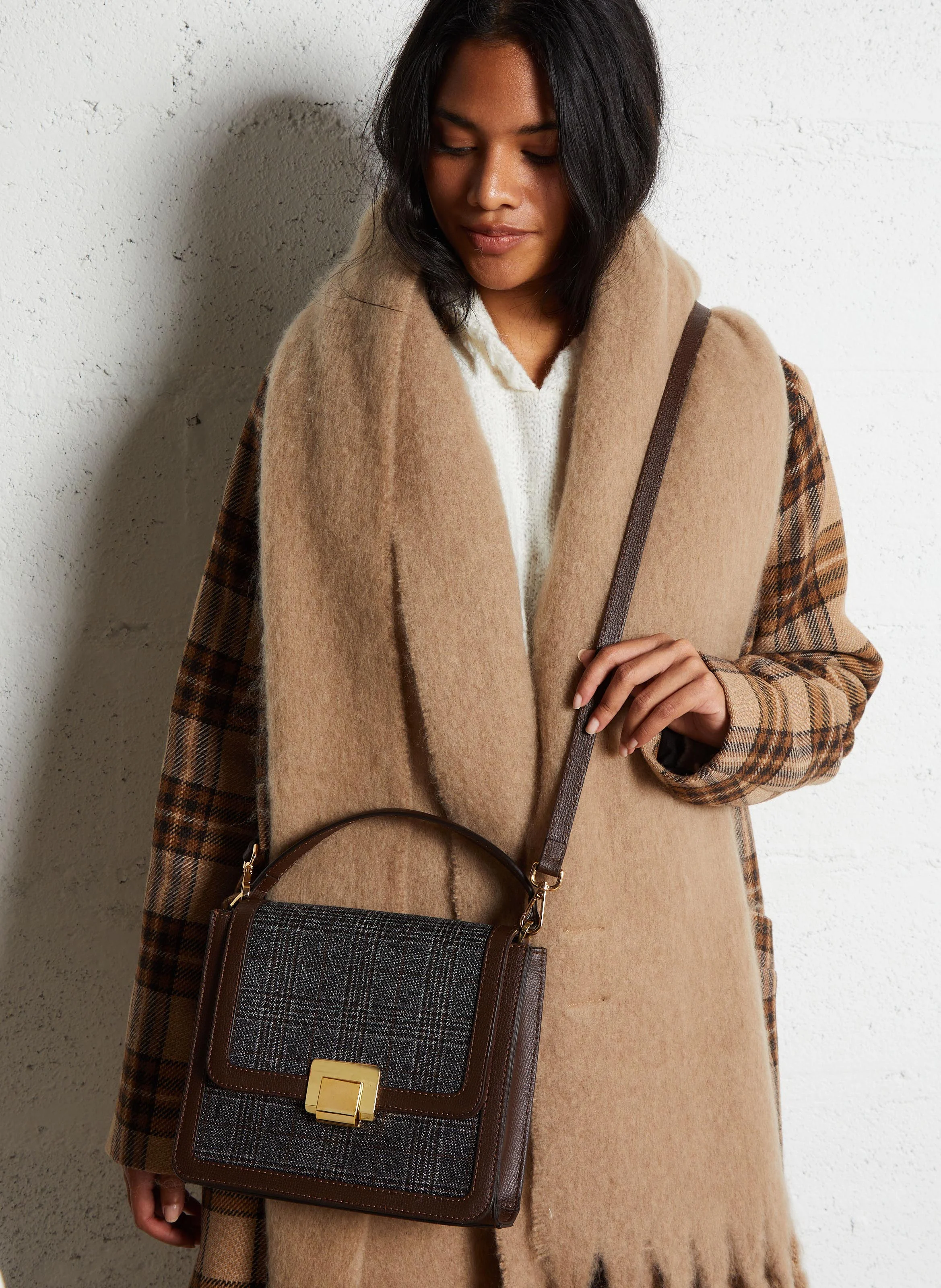 EMI - Sac à bandoulière en cuir et laine| Jaune