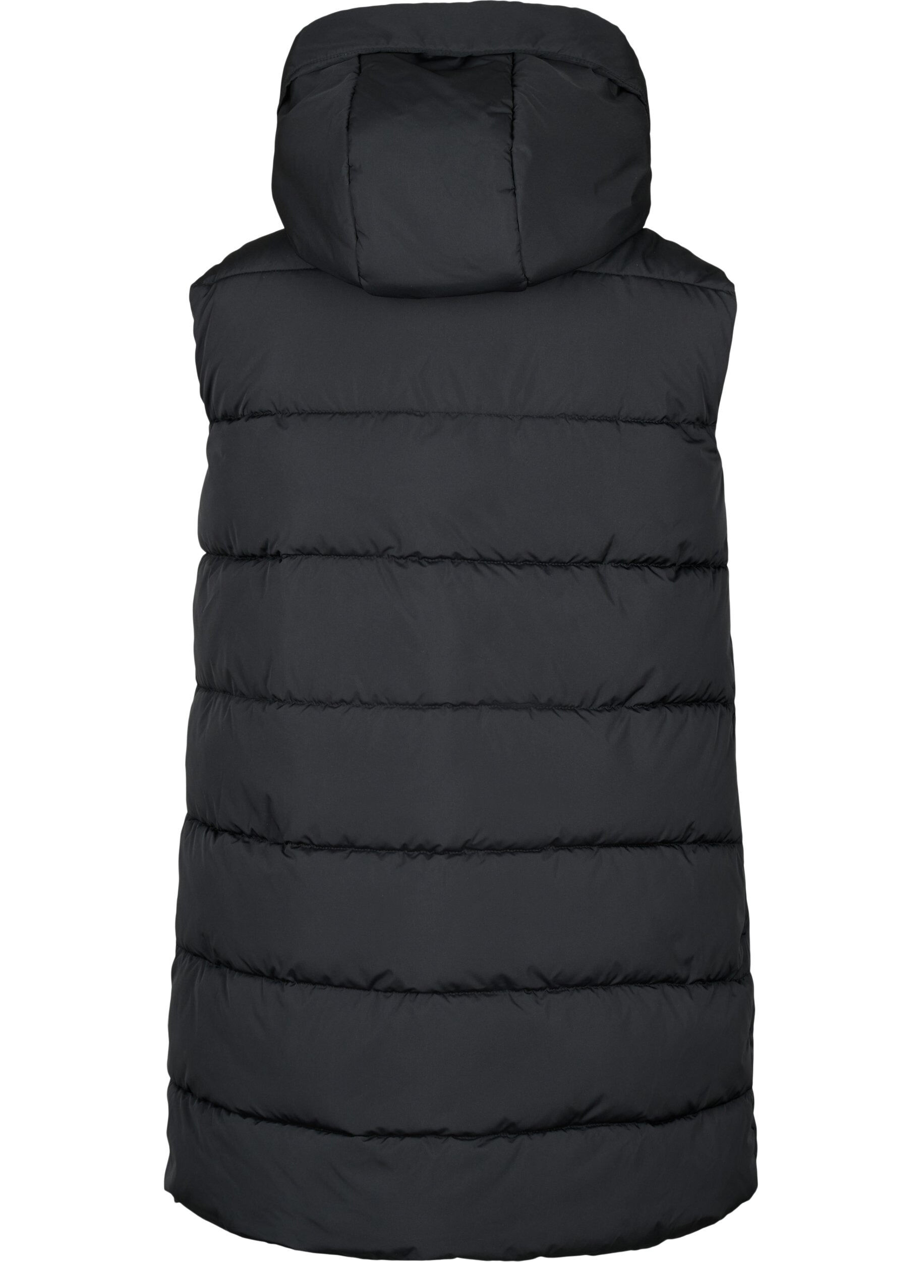 Lang vest med hætte og lommer