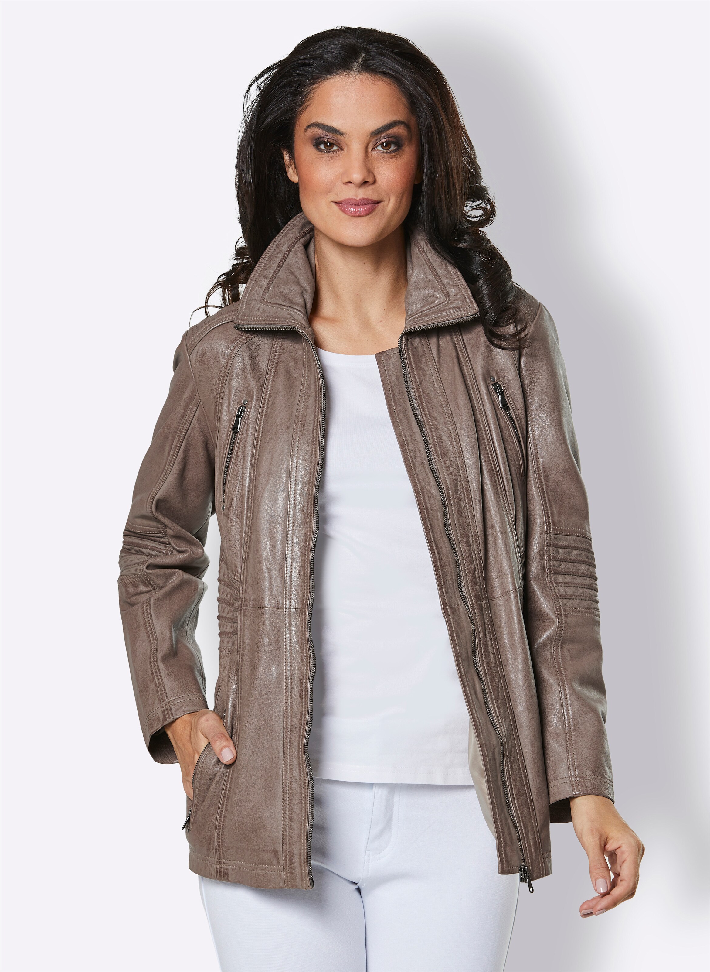 Lederjacke in taupe
