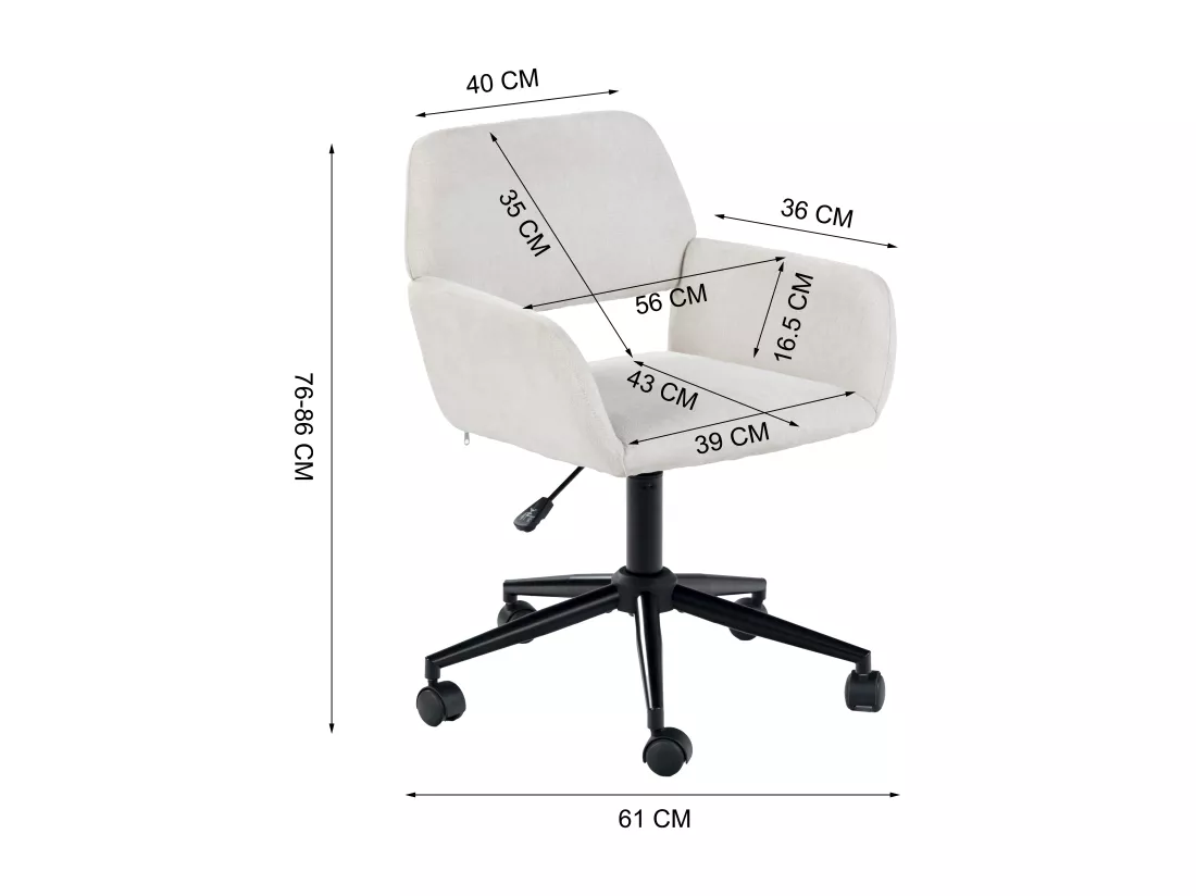 URBAN MEUBLE Chaise de bureau scandinave tissu beige pivotante hauteur réglable et 5 roulettes