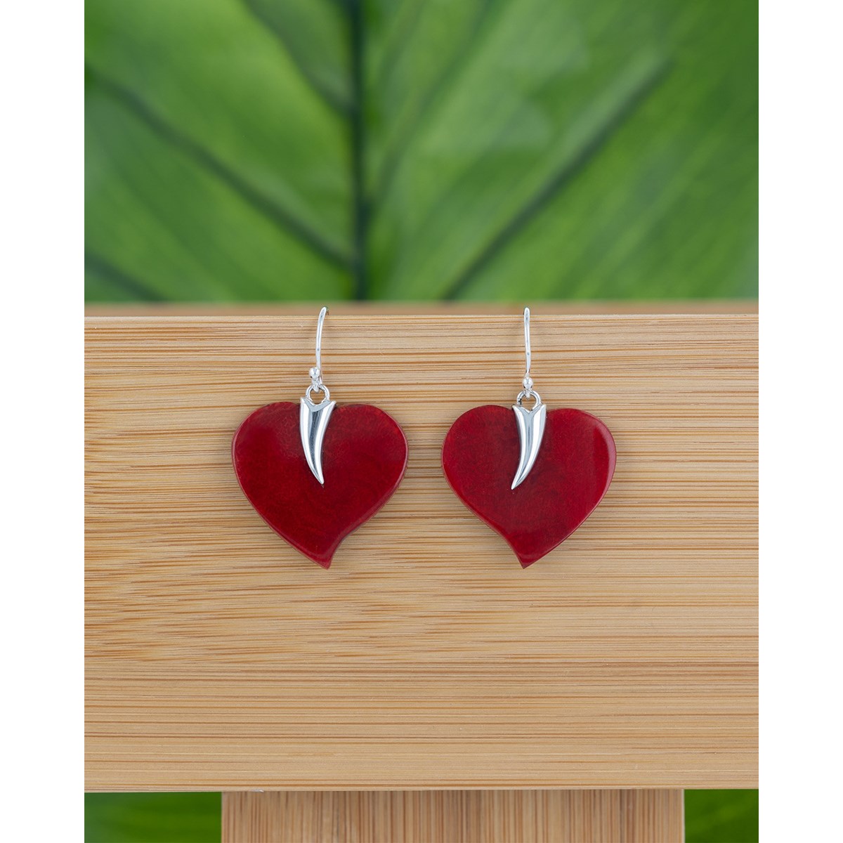 Pendants d'Oreille Coeur en Corail Véritable et Argent 925 | Aden Bijoux
