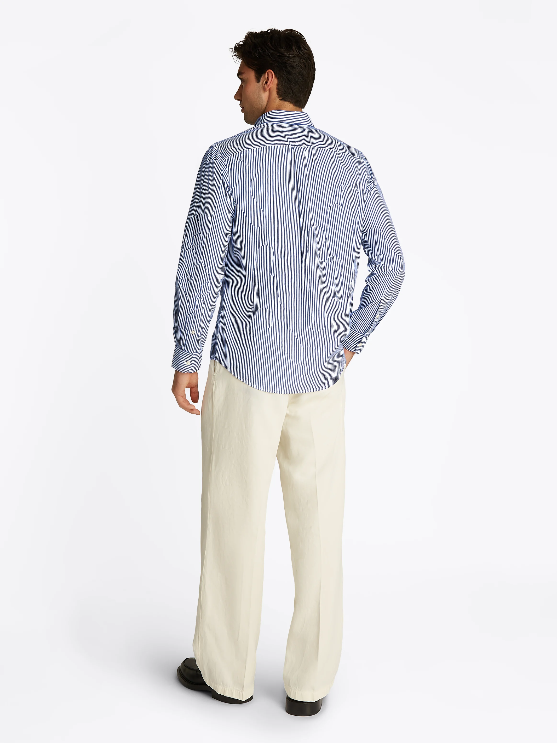 Chemise à rayures fines en coton | Bleu
